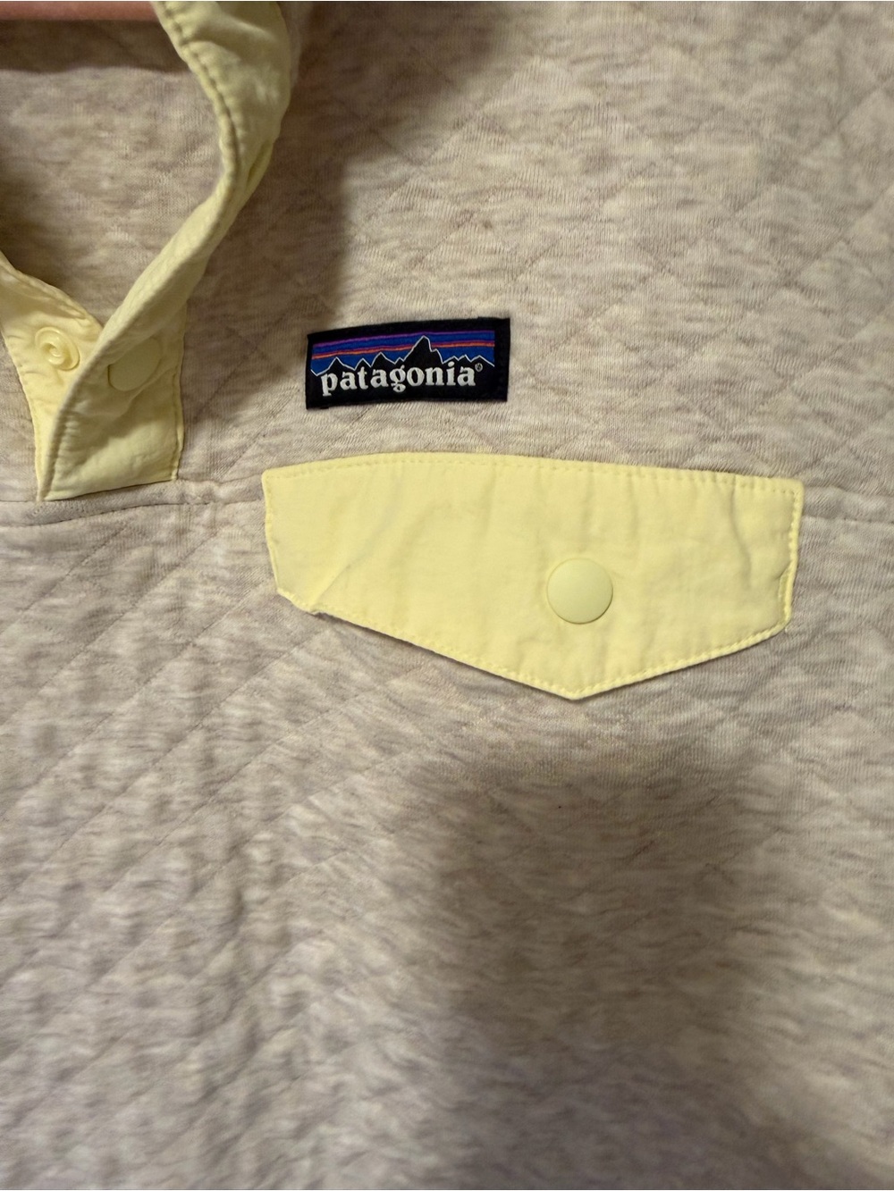 Patagonia Women's Quilted Pullover Sweater - Light Gray with Yellow Accents - Picture 3 of 5